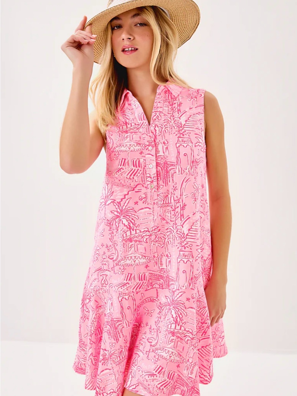 Lilly Pulitzer Pink Printed Collared Sleeveless Midi Dress